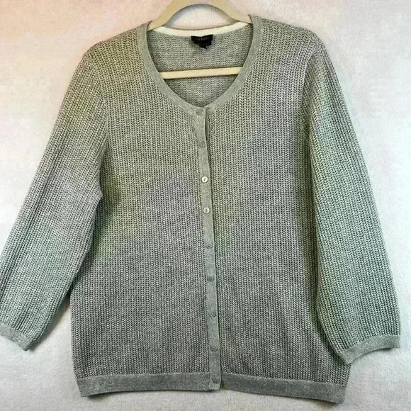 Talbots Gray/Silver Cardigan Sweater Pima Cotton Women’s Size XL - Picture 1 of 8